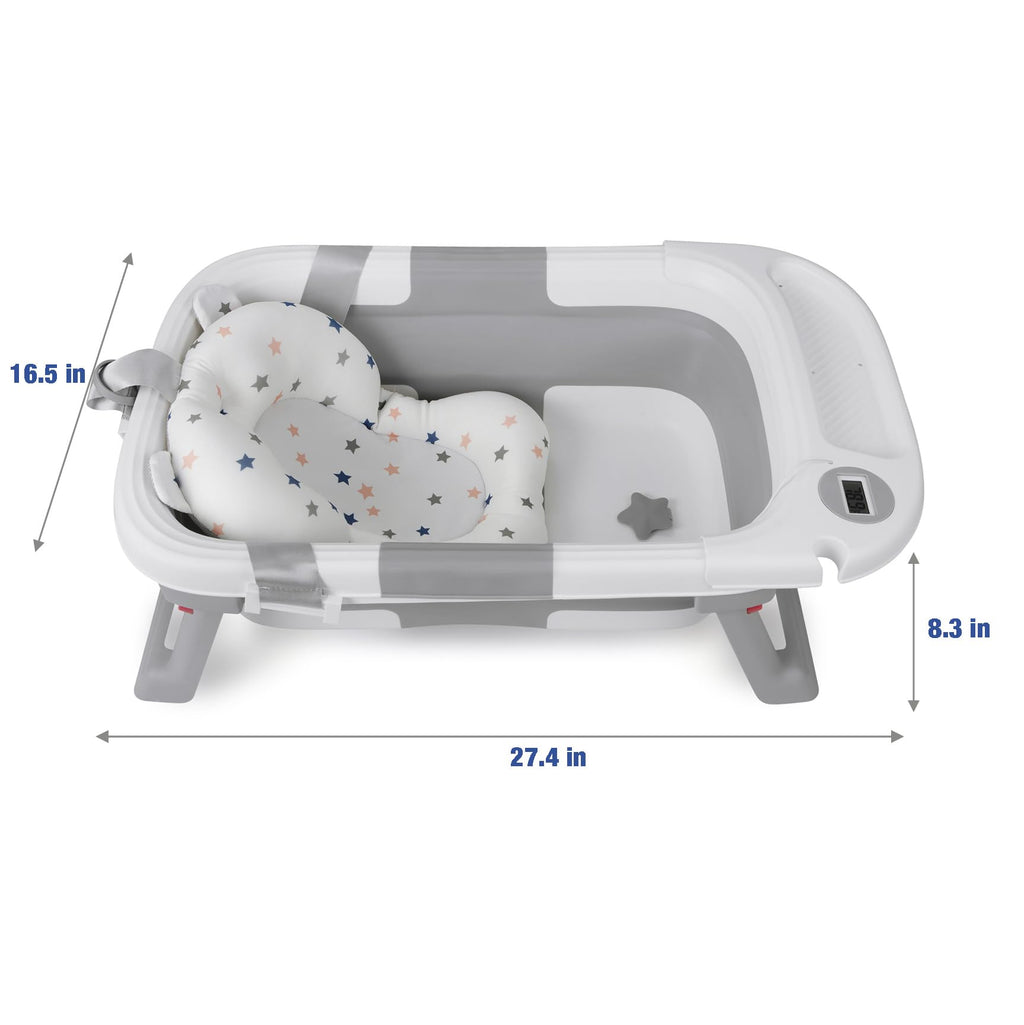 Bathtub for Newborn Infant, Collapsible Baby Bathtub with Temperature Display & Soft Cushion, Infant to Toddler