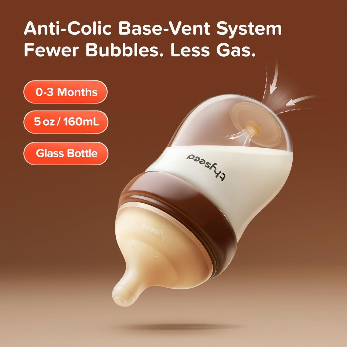 Anti-Colic Glass Baby Bottle for Breastfed Infants, Natural Feeding, Breast-Like Newborn Extra Slow Flow Nipple