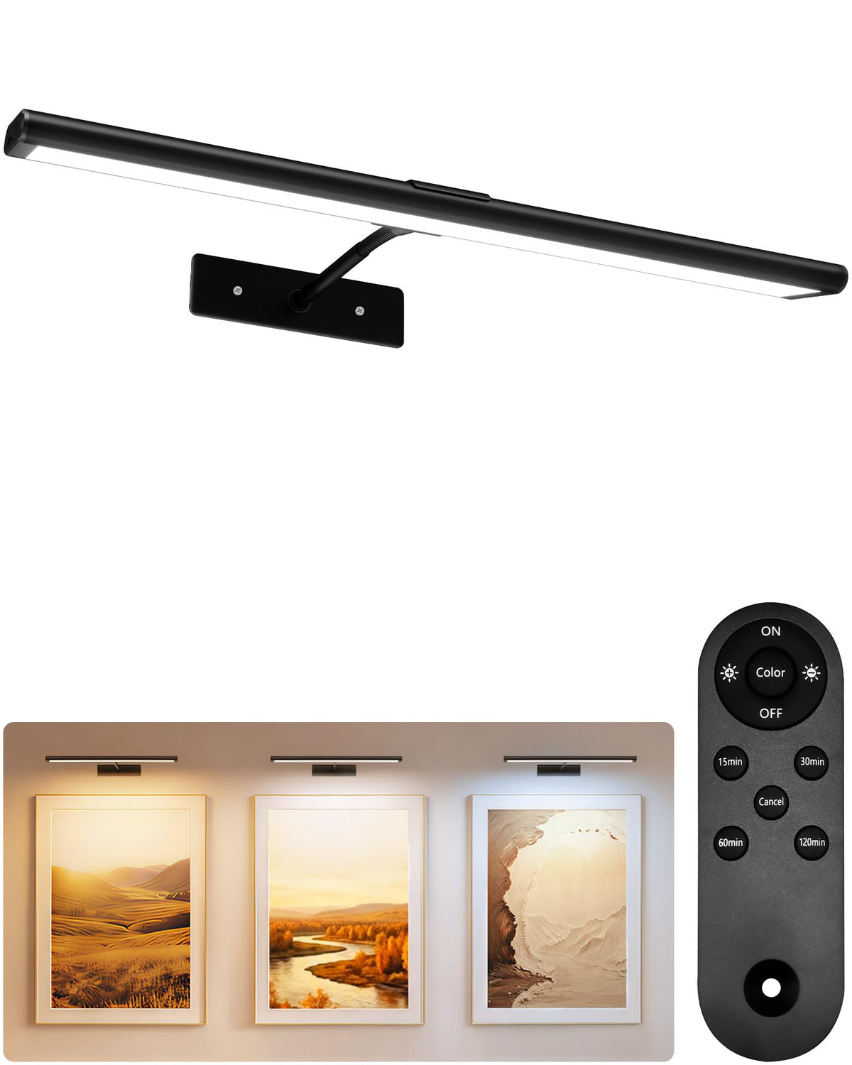 Picture Light for Wall, 4800mAh 16'' Rechargeable Wireless IR Remote Built in Battery Lights for Painting, Dimmable