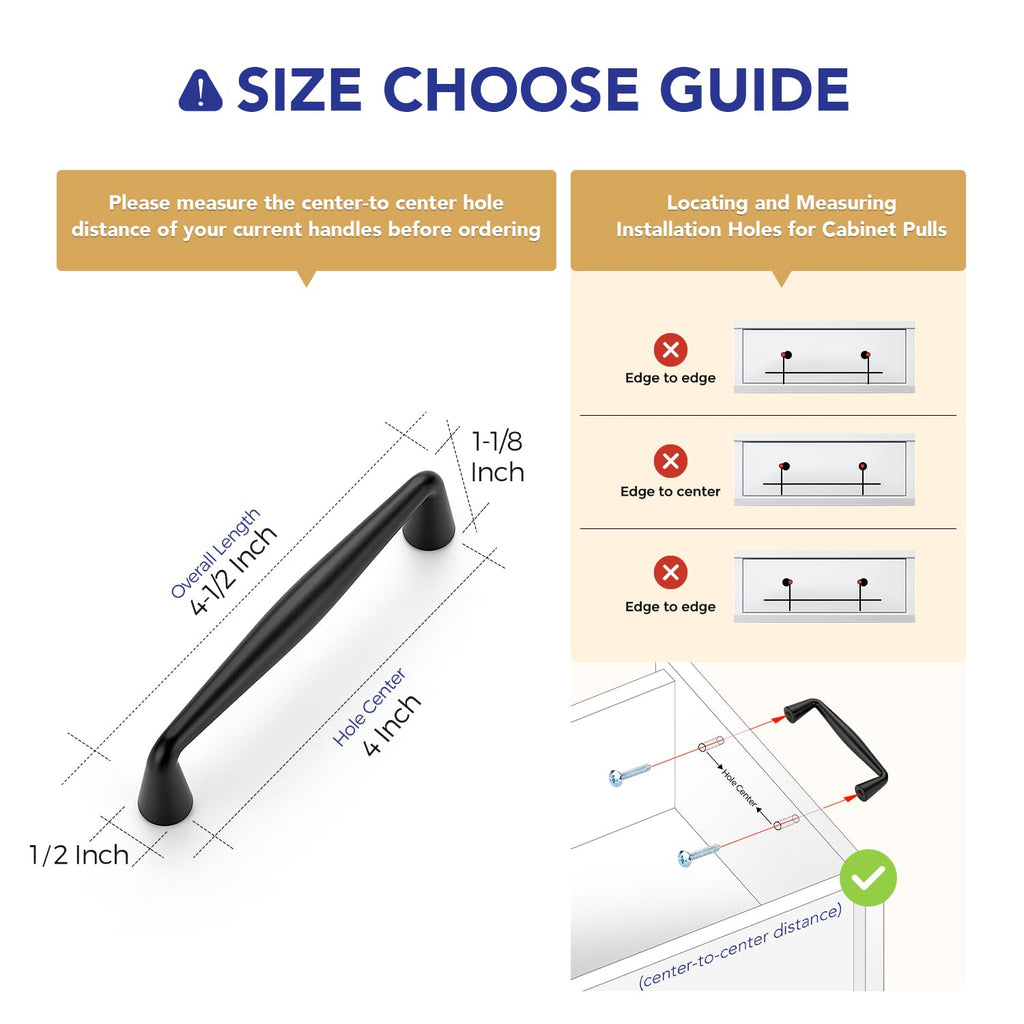 Matte Black Cabinet Handles Solid Handles,4 Inch,10 Pack