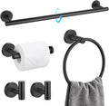 Matte Black Bathroom Hardware Set 5 Pieces, SUS304 Stainless Steel Towel Bar Set Round Bathroom Towel Rack Set Wall