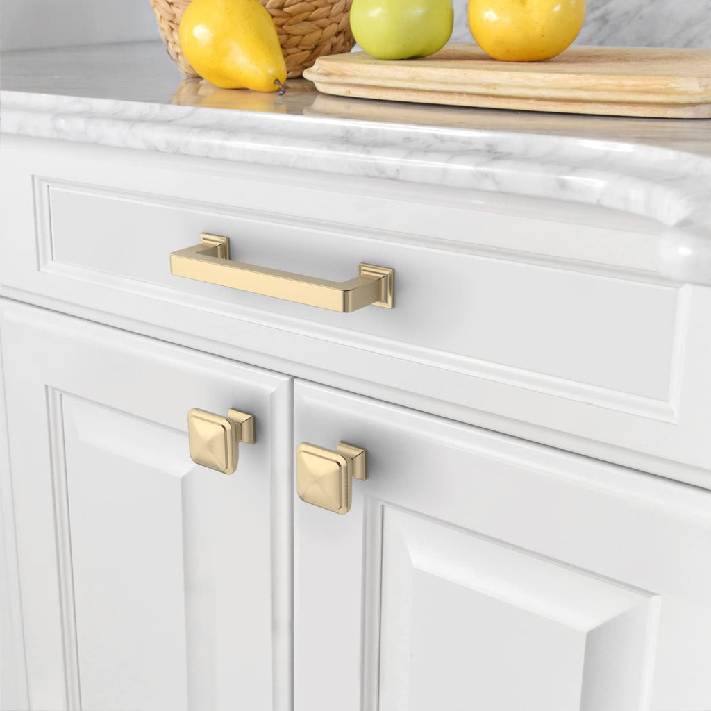 15 Pack Brushed Brass Square Kitchen Cabinet Knobs and Pulls - Gold Drawer Hardware - Single Hole ZH0019