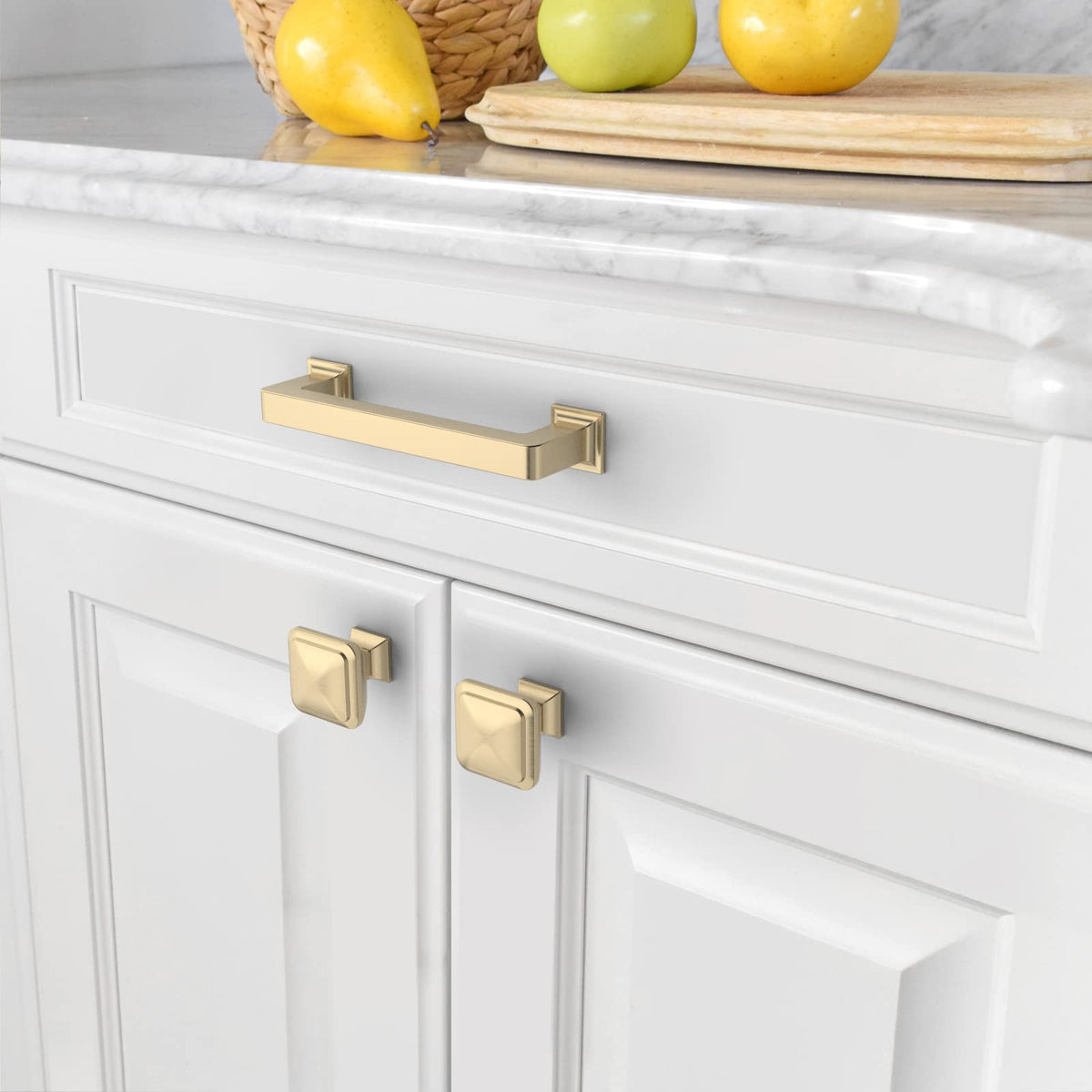 15 Pack Brushed Brass Square Kitchen Cabinet Knobs and Pulls - Gold Drawer Hardware - Single Hole ZH0019