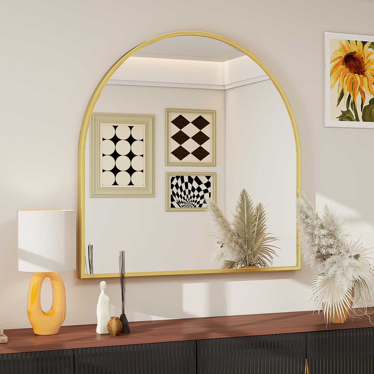 31"x32" Arch Bathroom Wall Mirror, Gold