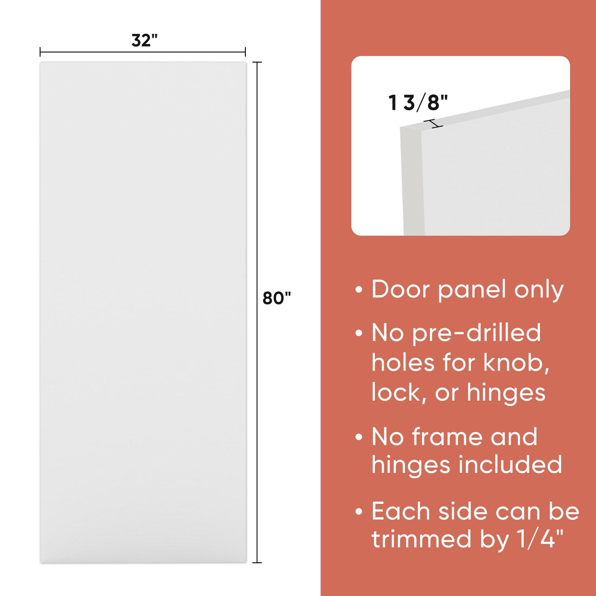 32x80 in Modern Flush Smooth White Primed Interior Door Panel