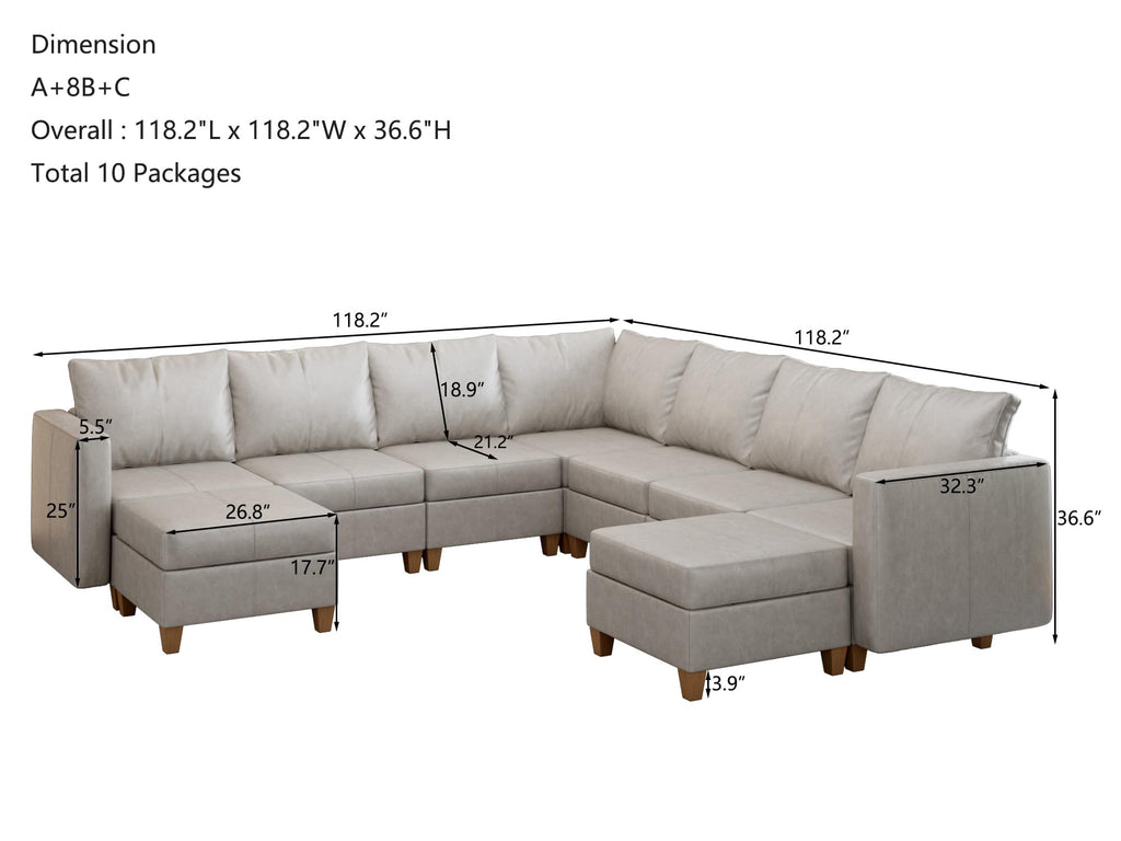 Faux Leather Sectional U Shaped Modular Couch
