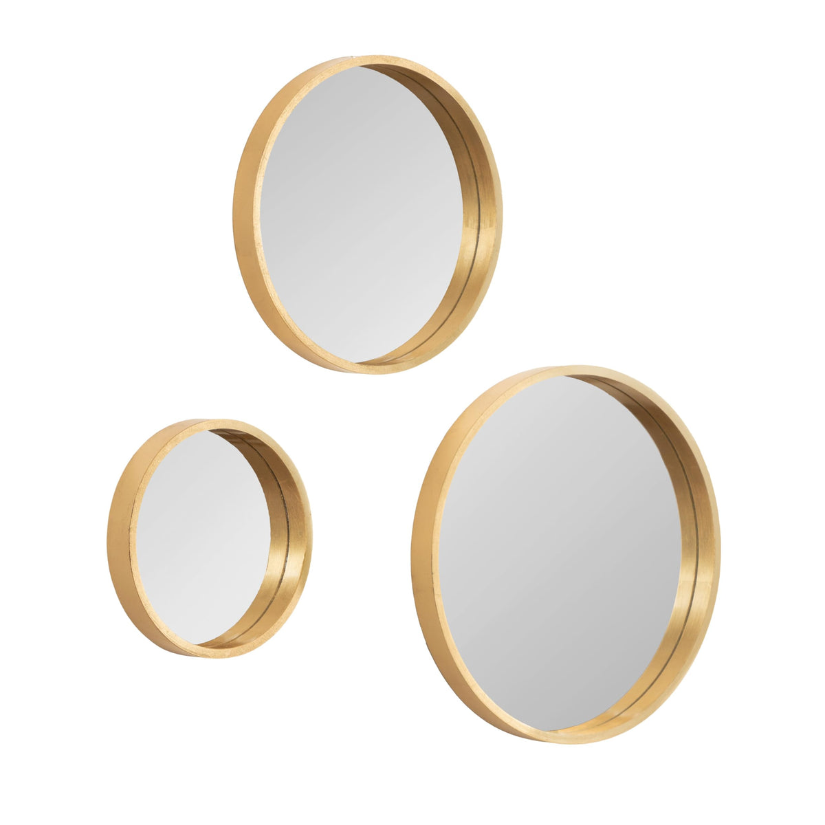 Travis Modern Round Wall Mirror Set; Set of 3; Varying Sizes; Gold; Decorative Three-Piece Circle Mirror Set for Use