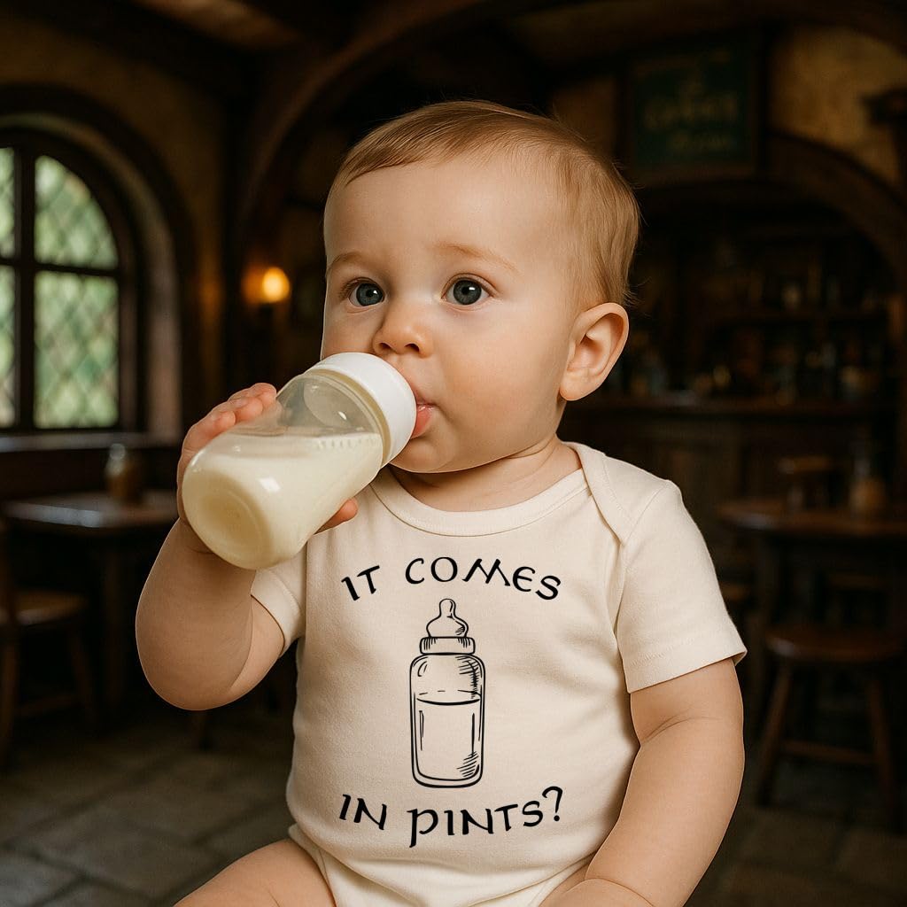 It Comes In Pints Bodysuit - 100% Cotton -Cream Color