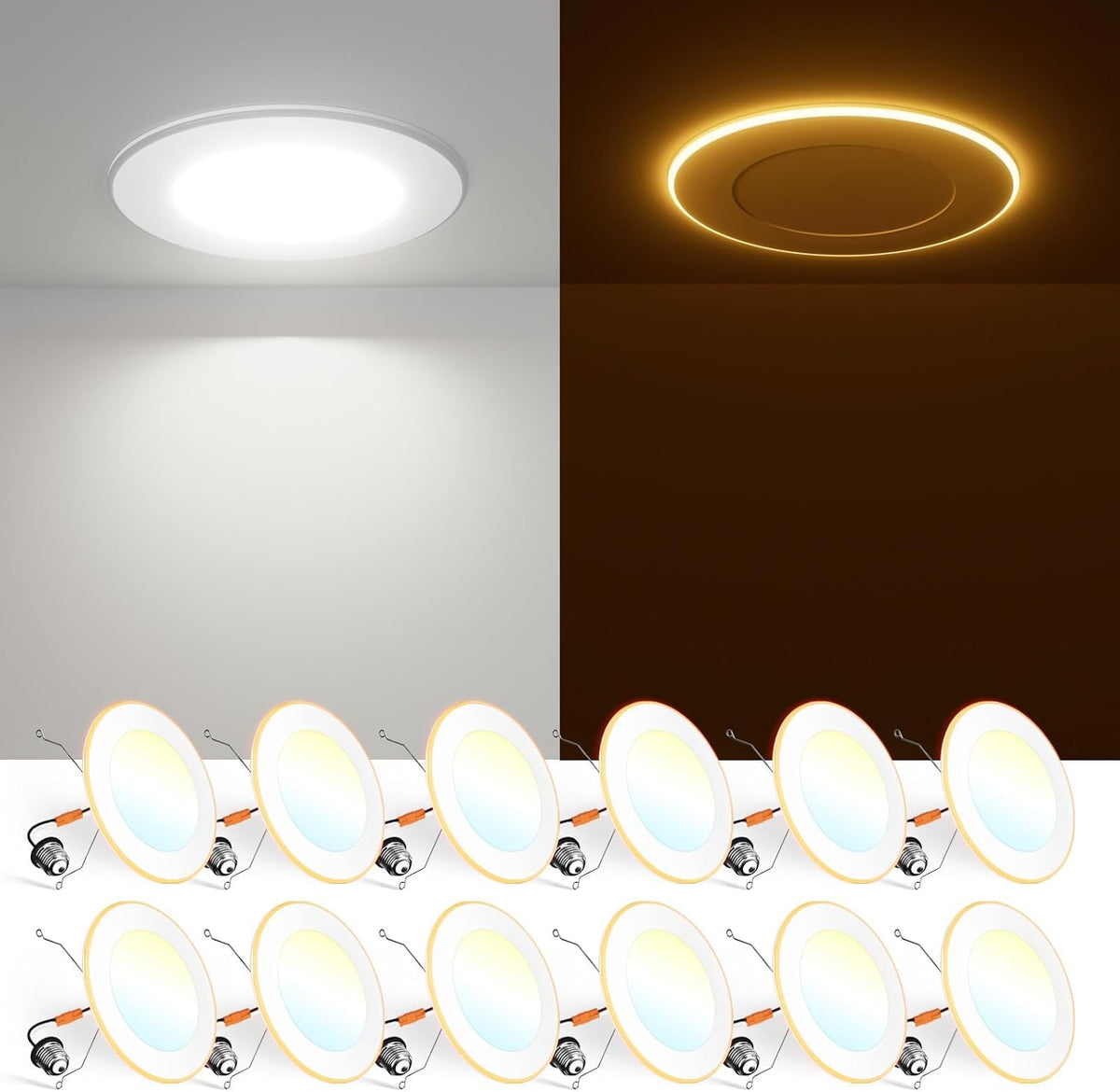 12 Pack 5/6 Inch 5CCT LED Recessed Lighting with Night Light