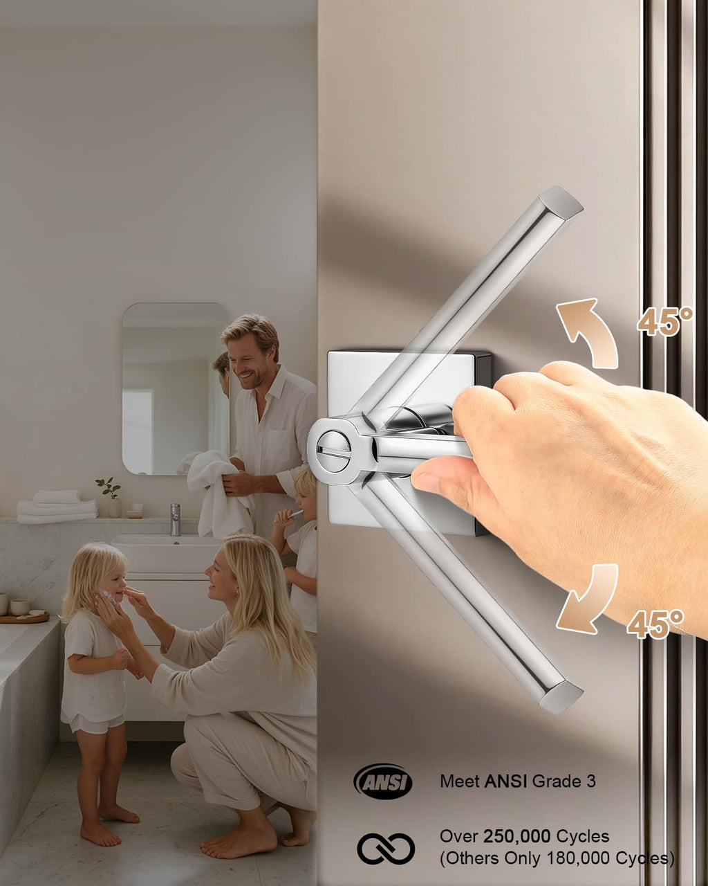 2 Pack Interior Privacy Door Handles, Polished Chrome Heavy Duty Levers with Lock Bathroom, Square Lockset Upgrade