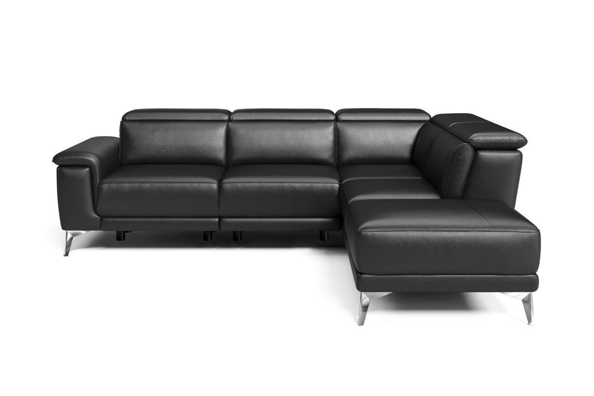Pista Leather Reclining Sectional Sofa with Right Hand Chaise - Italian Nappa 11000 Top Grain Leather Couch - Power
