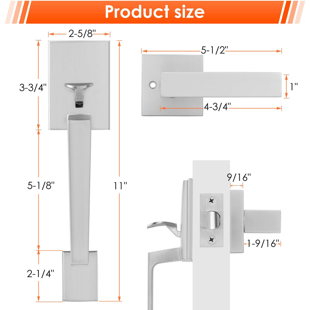 Brushed Nickel Front Door Handle, Exterior Door Entry Handle No Lock