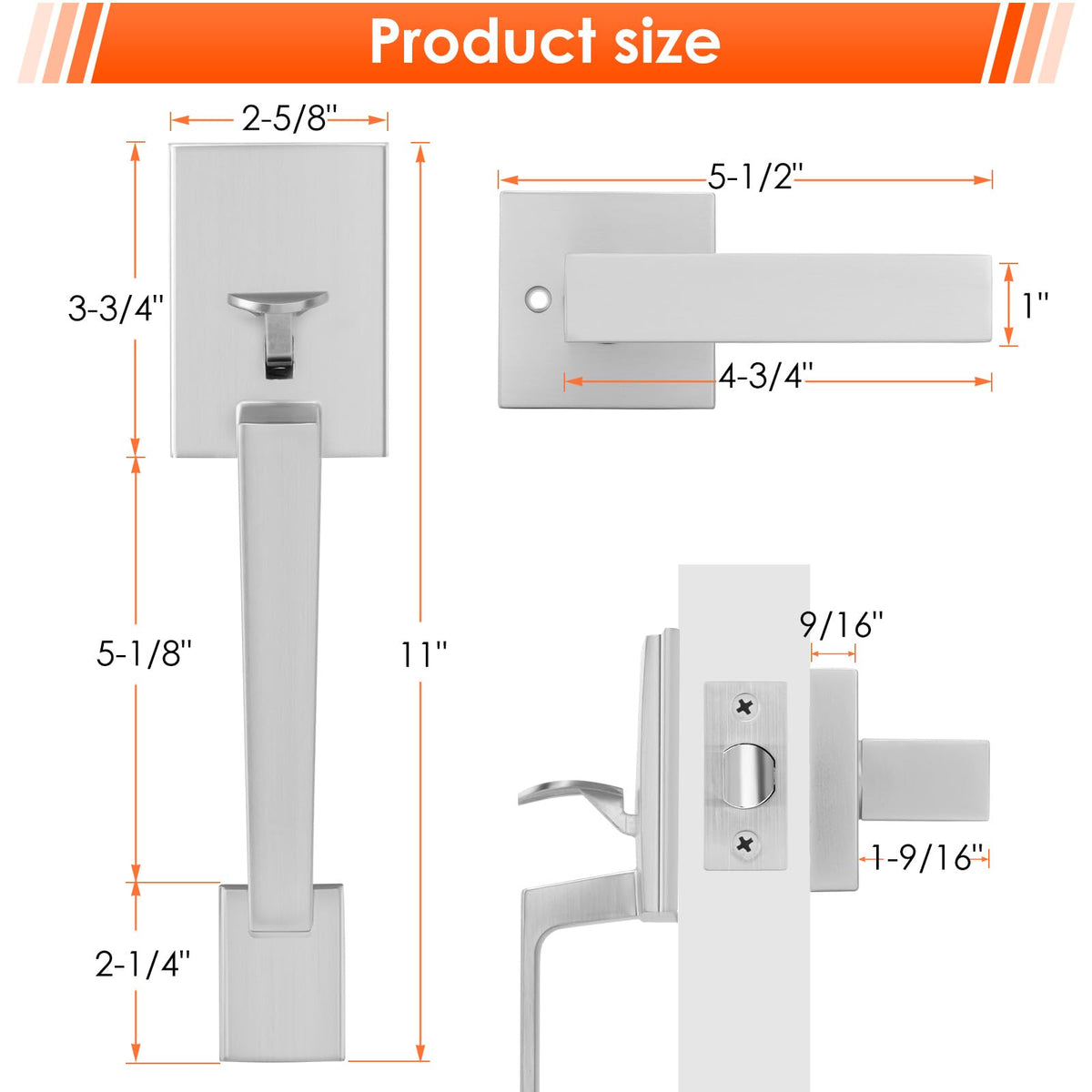 Brushed Nickel Front Door Handle, Exterior Door Entry Handle No Lock