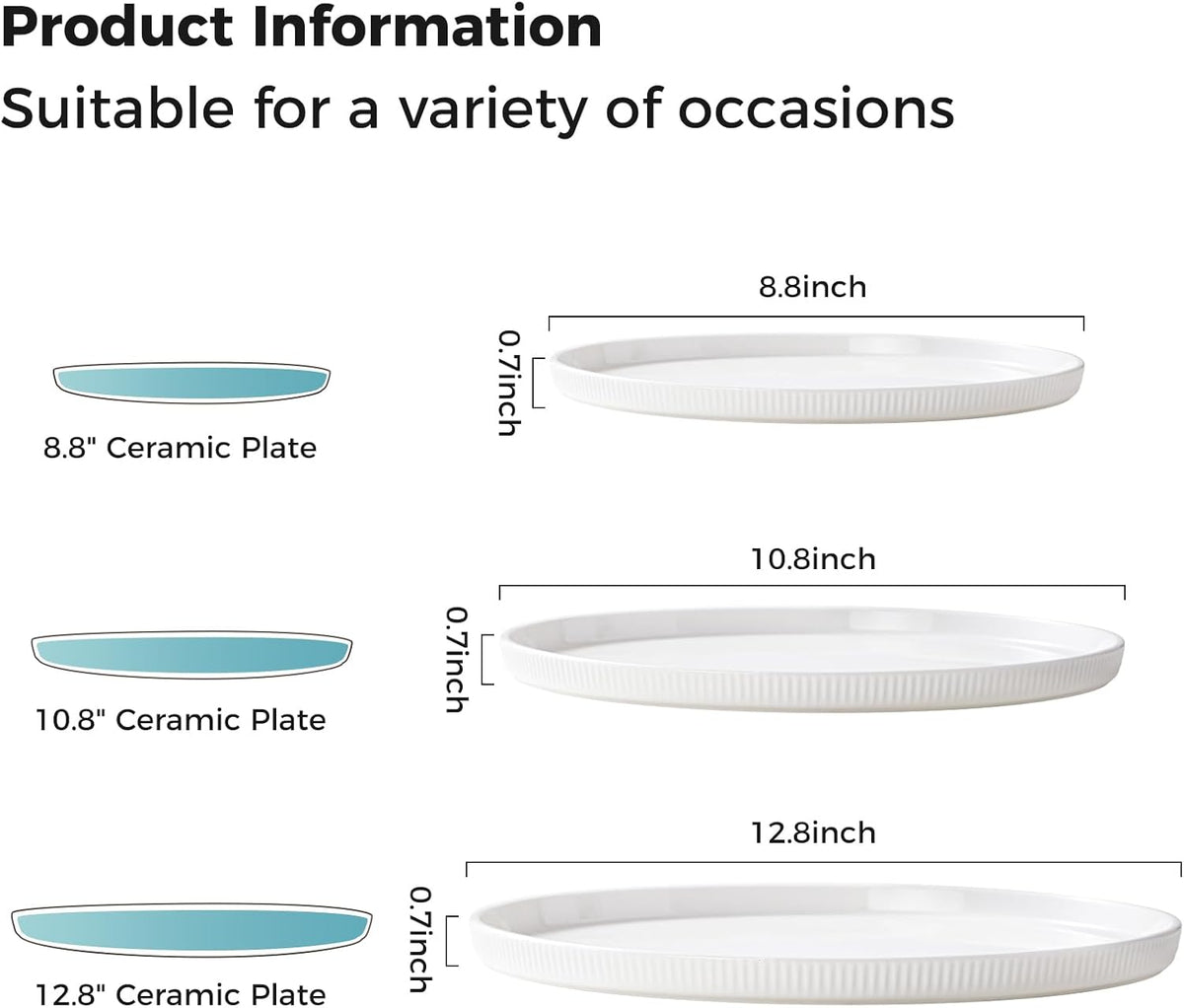 Round Serving Platters 3-Pack (12.8"/10.8"/8.8") - White Porcelain Serving Trays for Veggie, Fruit, Cheese, Snack