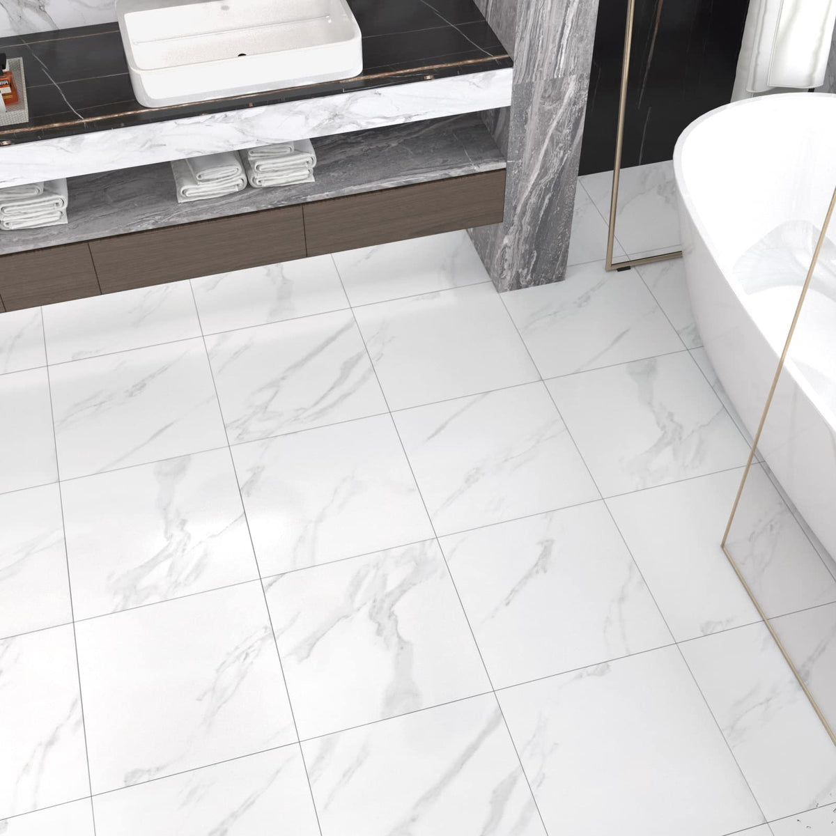 Marble Peel and Stick Floor Tile Bathroom Waterproof Vinyl Tiles
