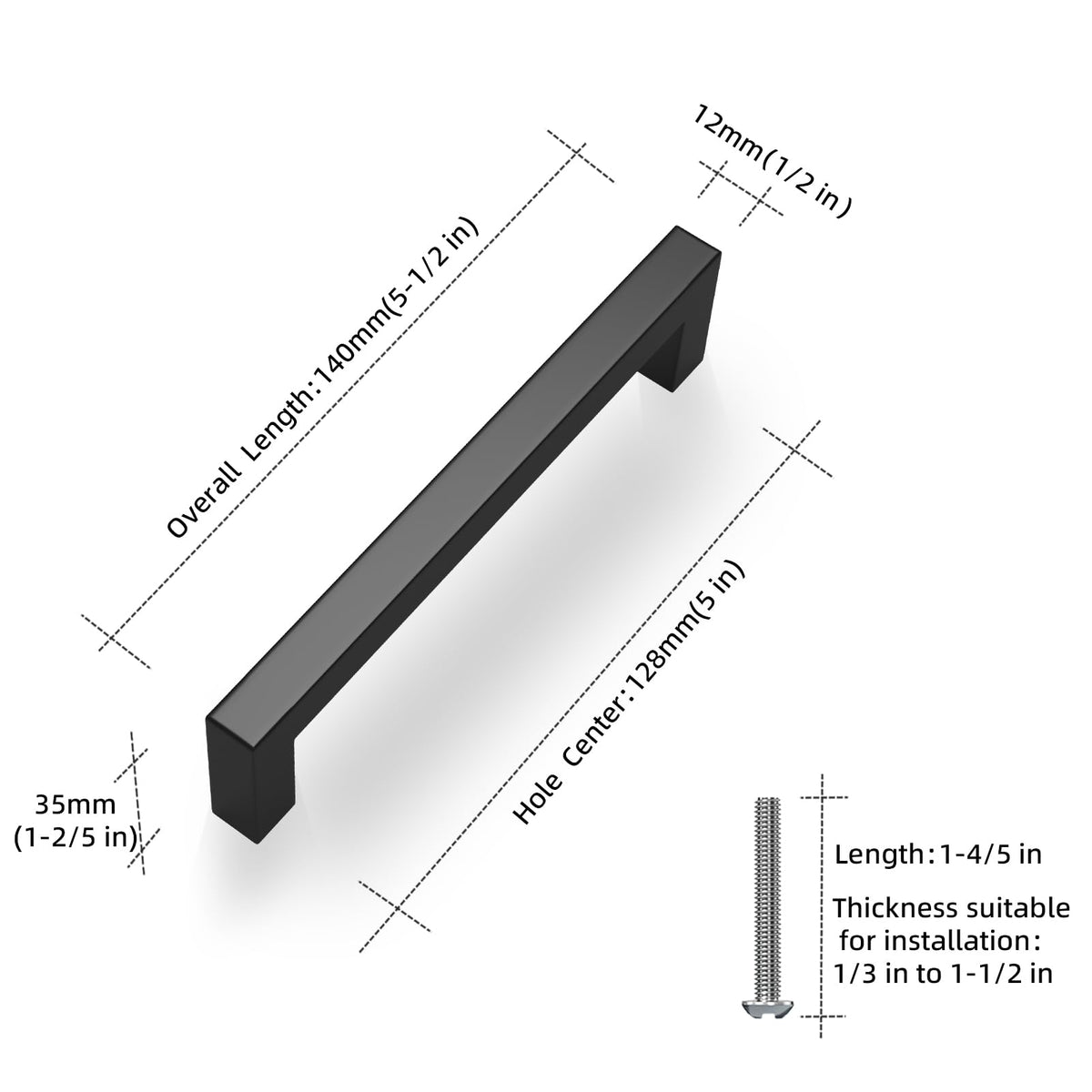 Matte Black 5 Inch Cabinet Handles, 30 Pack Cabinet Pulls