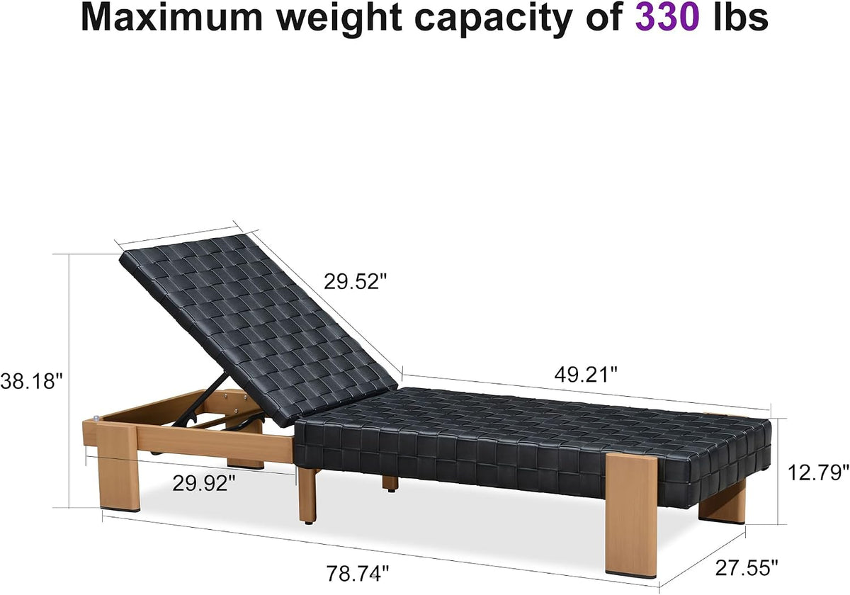 Patio Lounge Chair PU Leather Chaise Lounge Chairs 1PC, Black | Handwoven PU leather for less cracking peeling