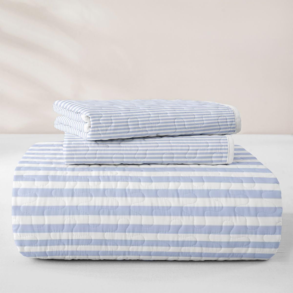 Blue White Stripe Quilt Geometric Striped Quilt Set