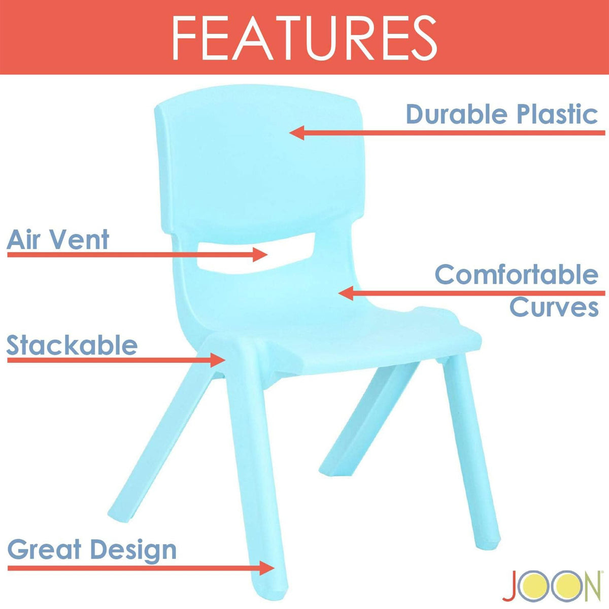 4 Pack Stackable Plastic Kids Learning Chairs, 20.8x12.5 Inches, The Perfect Chair Sets for Playrooms, Schools