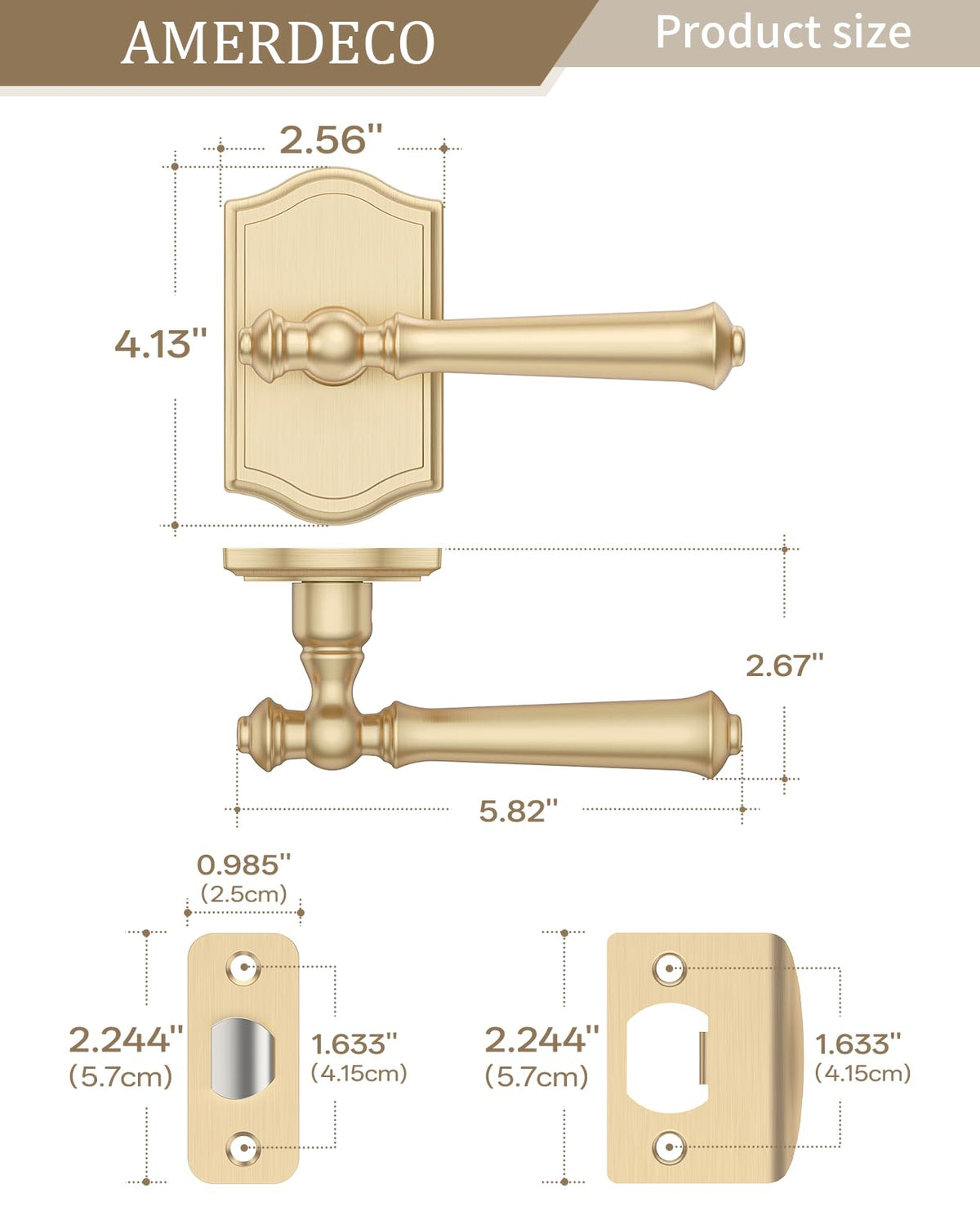 1 Pack Brushed Satin Brass Passage Interior Door Handles