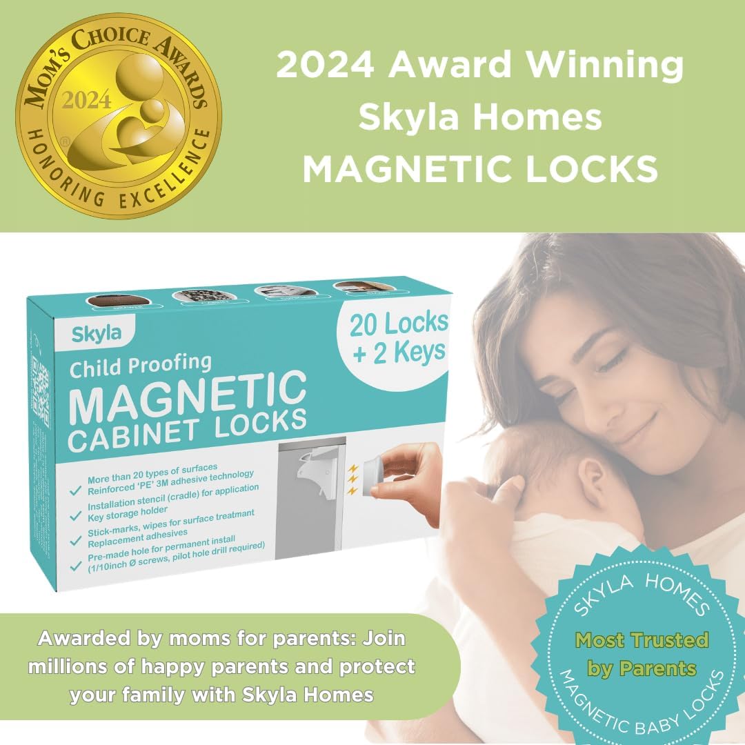 Magnetic Cabinet Locks for Baby Proofing, 12 Pack, 2 Keys