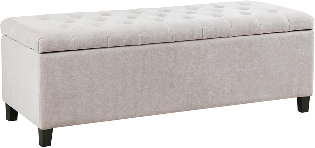 49" Upholstered Storage Bench, Button Tufted End of Bed Bench with Storage, Dual Spring Soft-Close Lid, Bedroom Bench