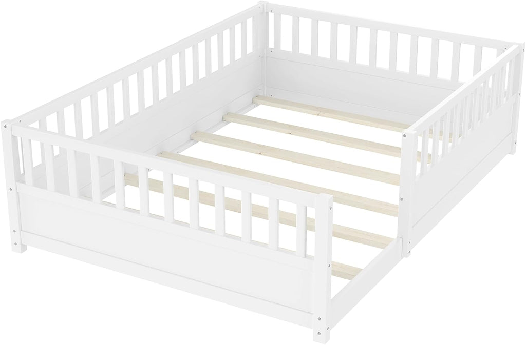 Full Size Montessori Floor Bed with High Rails