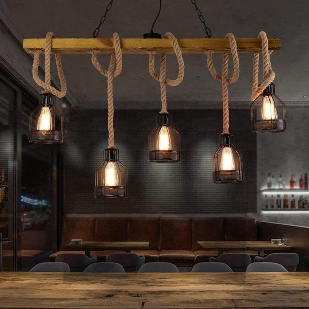 5-Light Light Wood Farmhouse Rectangular Chandelier