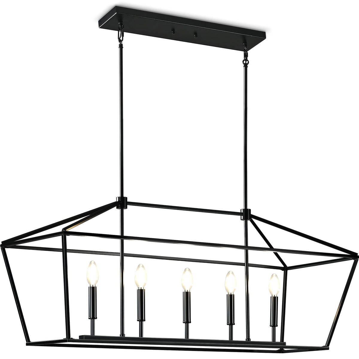 Farmhouse Chandelier 5-Lights Black Kitchen Island Dinning Light Fixtures Industrial Height Adjustable Hanging