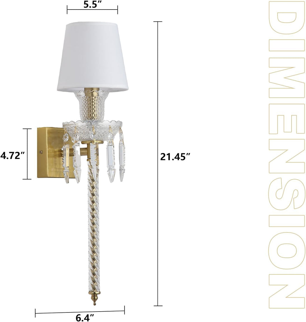 Modern Crystal Wall Sconce with Linen Shade Vintage Crystal Gold Wall Light Modern Glass Golden Wall Lamp for Bedroom, Hallway, Living Room, Mirror