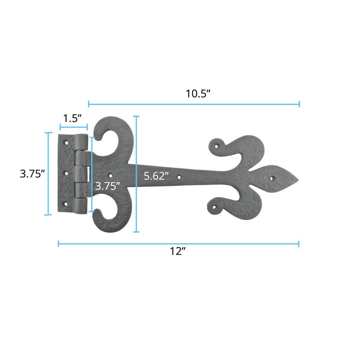 Gate Hinges 12 in. Black Wrought Iron Fleur De Lis Style Strap Hinges for Gates and Doors with Mounting Hardware