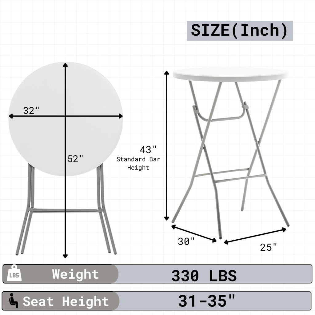 White 2.63 Foot 32in Round Plastic Bar Height Folding Cocktail Table 330lb Weight Capacity Commercial Portable