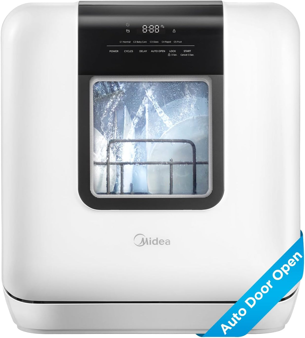 MDC17P2DWW Countertop Dishwasher Portable with 6L(1.59G) Built-in Water Tank, 5+2 Programs, Auto Door Open