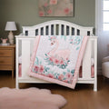 Animals 3pcs Baby Crib Bedding Set (Quilt, Fitted Crib Sheet, Crib Skirt) Pink Nursery Bedding Set for Girls Crib