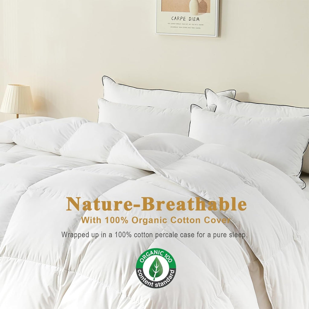 Organic Feather Down Comforter, Luxury Extra-Fluffy Duvet Insert