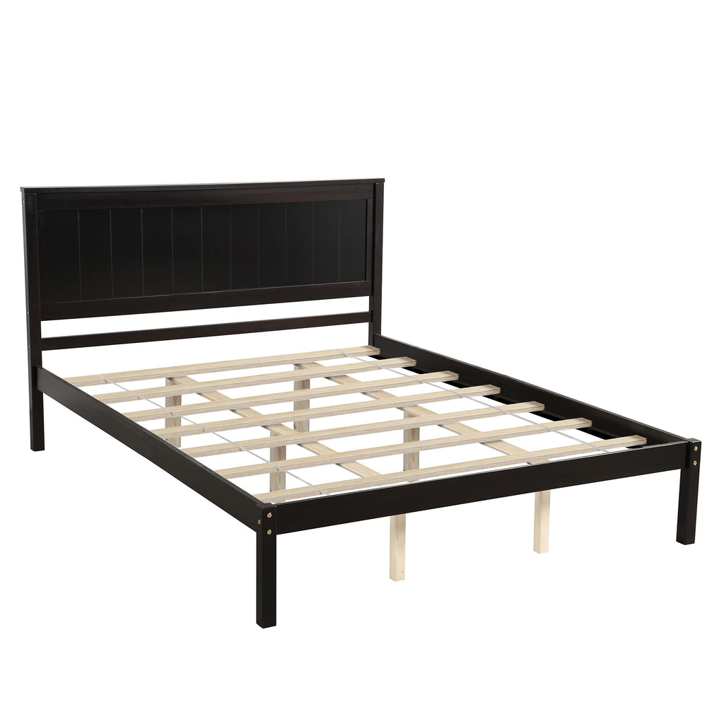 Platform Bed with Headboard, Rustic Wooden Bed Frame with Slat, No Box Spring Needed, Espresso