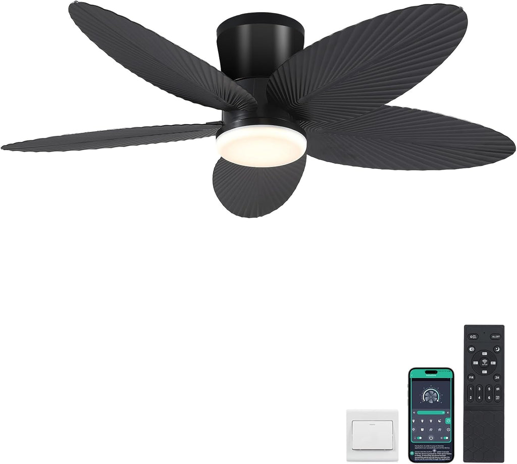 Black Indoor/Outdoor Flush Mount Ceiling Fan with Light & Remote