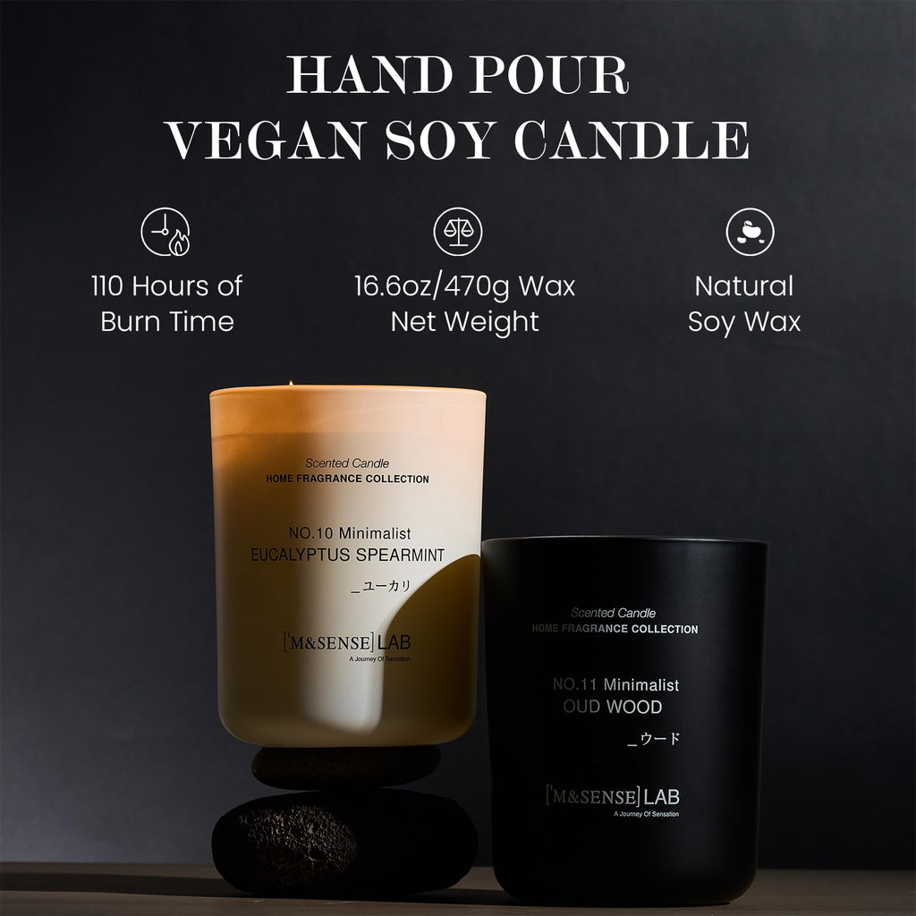 Natural Soy Large Candle| Eucalyptus Mint | 16.6 oz, 95H Burn | Scented Candles for Relaxation, Meditation, Home