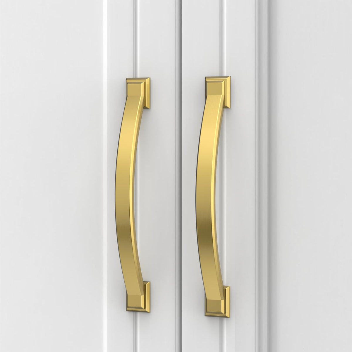 10 Pack 5 Inch(128mm) Vibrant Brushed Moderne Brass Cabinet Pulls Heavy-Duty Solid Kitchen Cabinet Handles Drawer