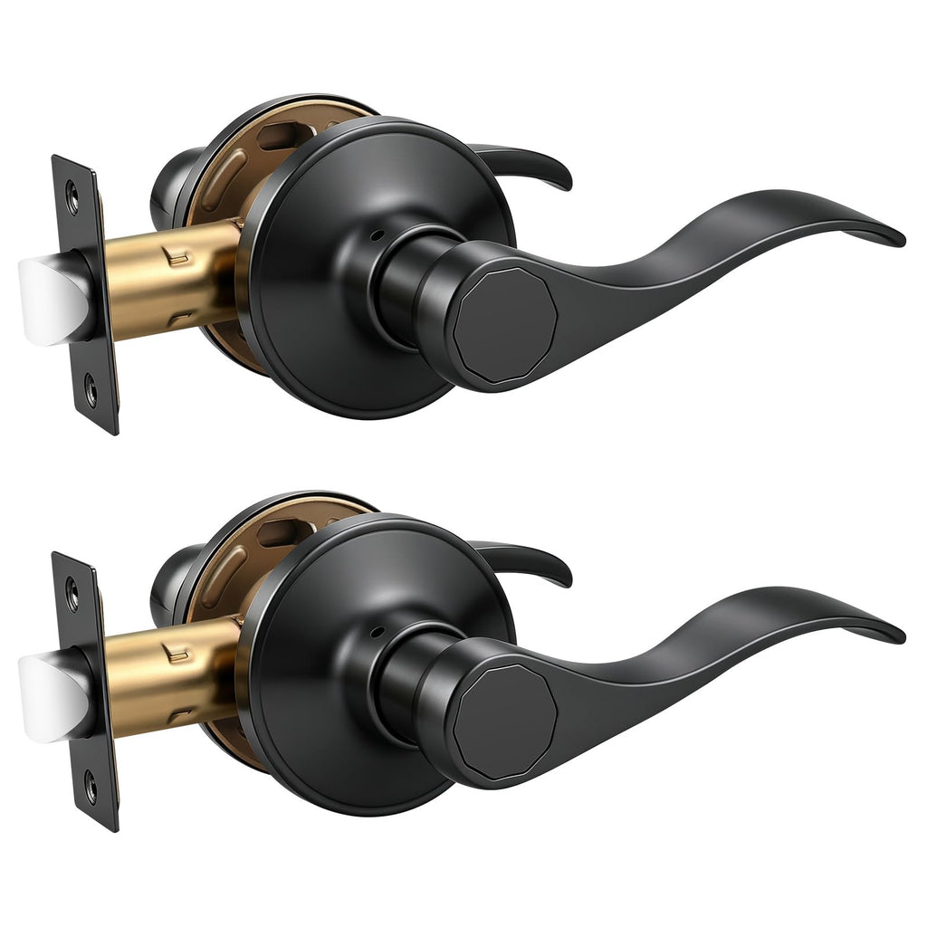 2 Pack Passage Door Handles Interior, Hallway Closet Door Leverset Matte Black Finish Stainless Steel, Keyless Door