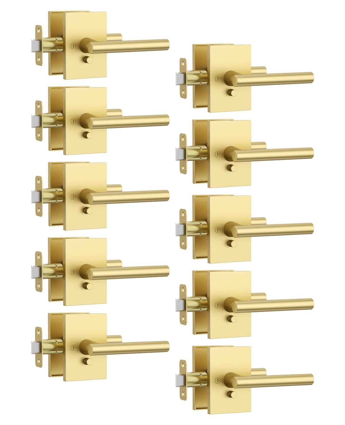 10 Pack Brushed Gold Privacy Interior Door Handles