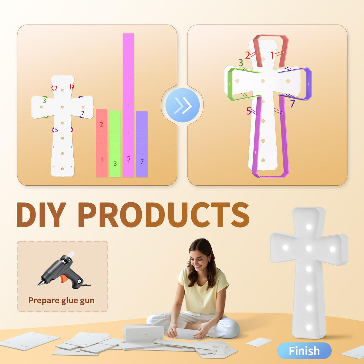 Baptism Decorations, 2FT Marquee Light Up Cross, Cool White Light