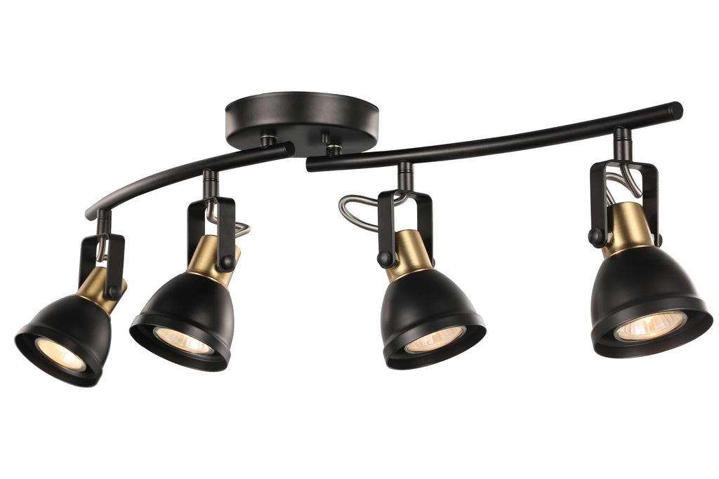 4 Light Track Lighting Kit, Matt Black Brass Finish 4 Way Adjustable with Moden Flush Mount Ceiling Spotlight
