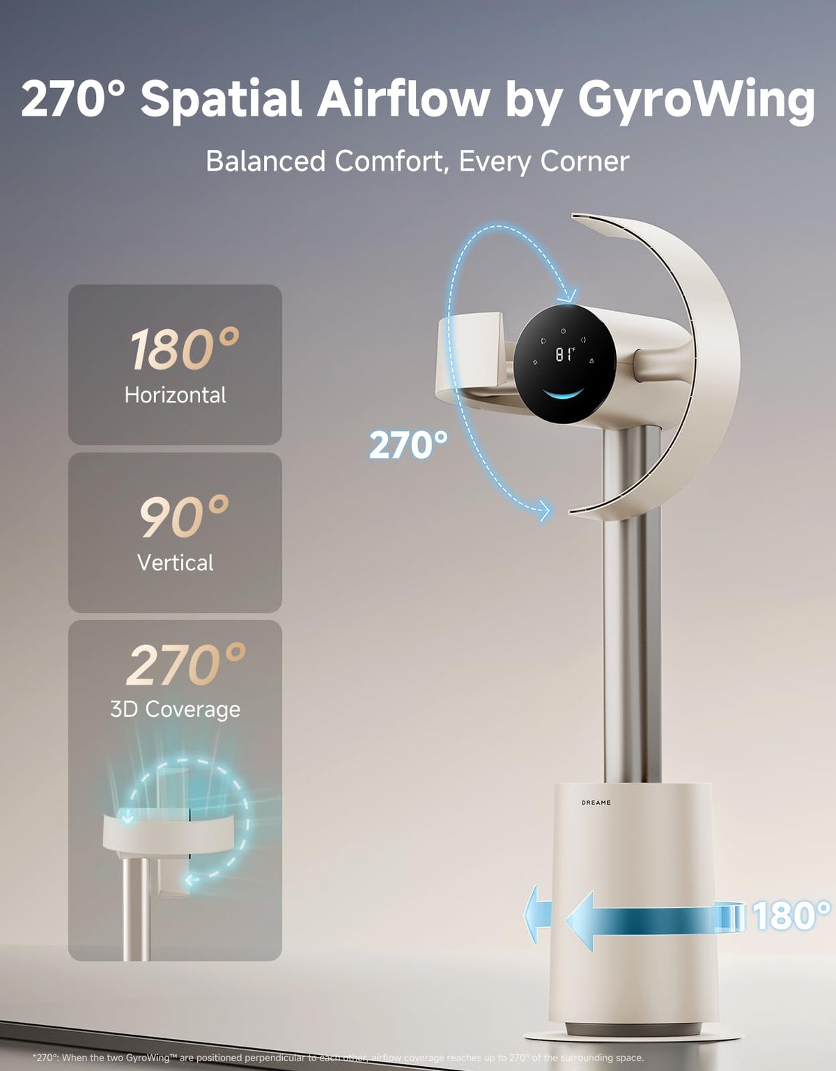 Bladeless Tower Fan MF10 with 270° Spatial Airflow