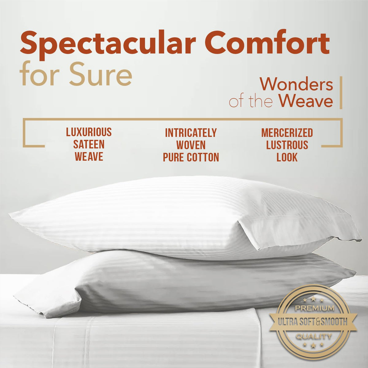 King Size Sheets Set - 600 Series Egyptian Cotton Sheets King Size (4 PC, White Stripe), 16" Deep Pocket, Soft