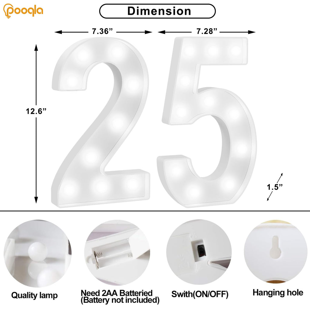 25th Birthday Decorations for Her Him, Large 12.6 in Tall Light Up Numbers for Party Table Decor, Big Marquee Numbers