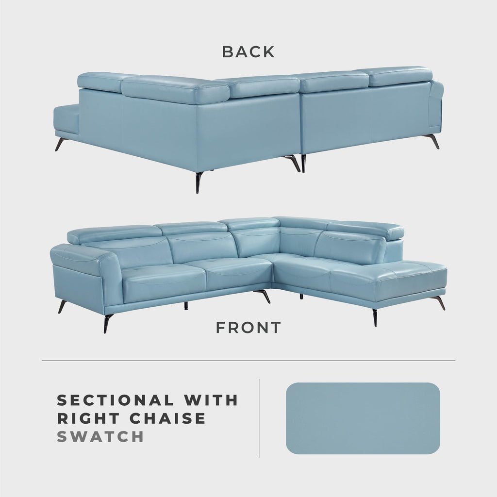 Leather Match L-Shaped Sectional Sofa, Right Chaise, Blue