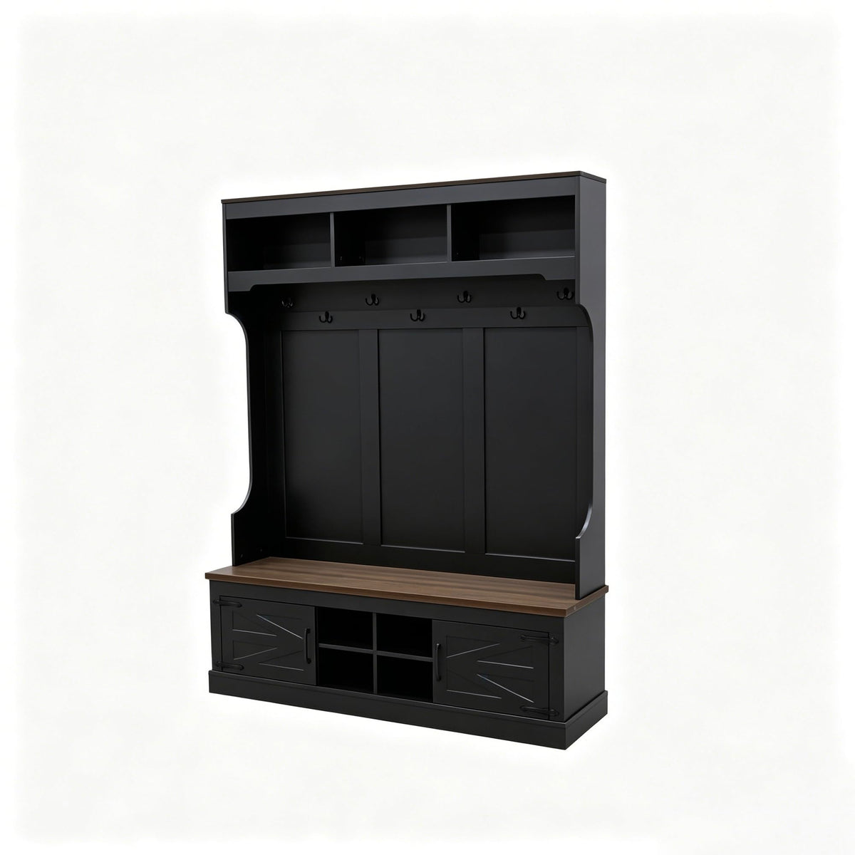 Farmhouse 71''H Hall Tree with Wooden Bench Seat, 5-in-1 Entryway Storage Organizer Cabinet with Bench and Shoe