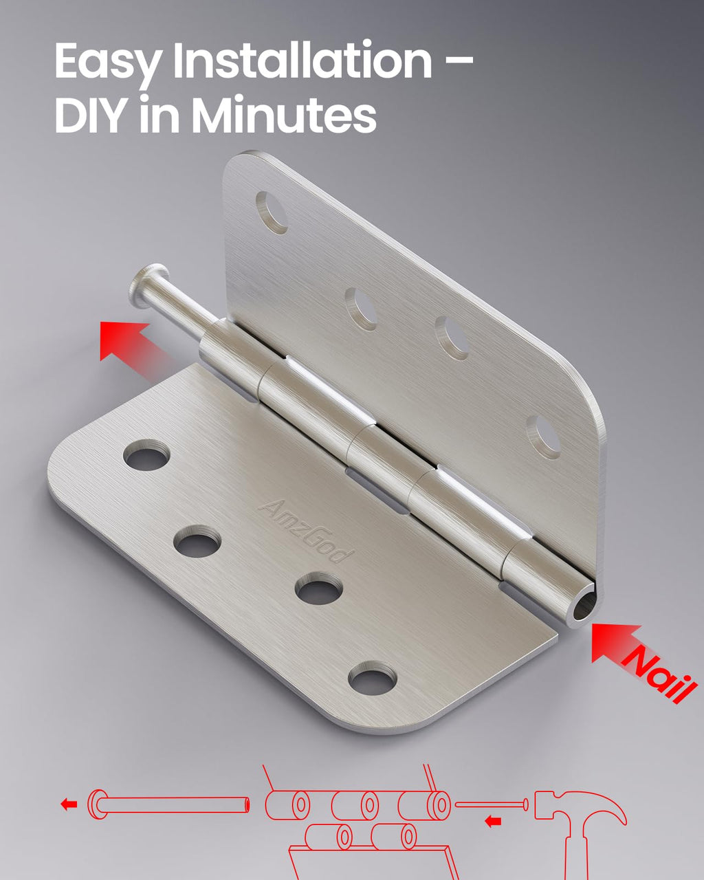 4 Inch Exterior Door Hinges Brushed Nickel 12 Pack with 5/8" Radius