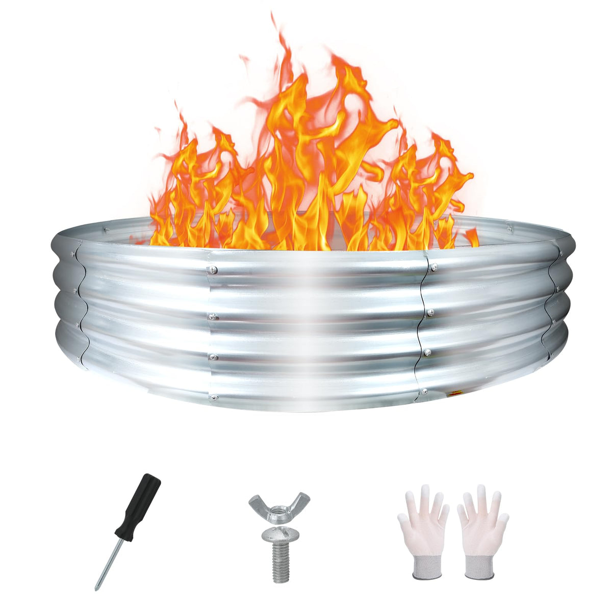60 Inch Fire Pit Ring 5FT Galvanized Steel Burn Barrel, 12" Raised Heavy Duty Wood Burning Fire Pits, Heat Resistant